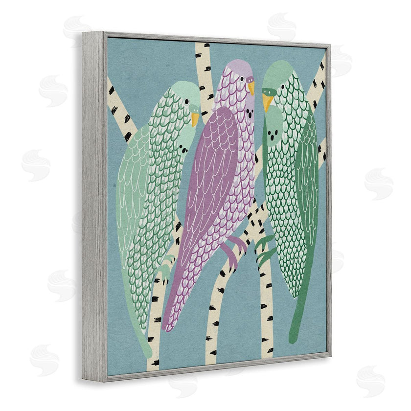 Stupell Studio | Parakeets Perched On Birch Purple Green Birds