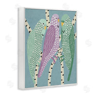 Stupell Studio | Parakeets Perched On Birch Purple Green Birds