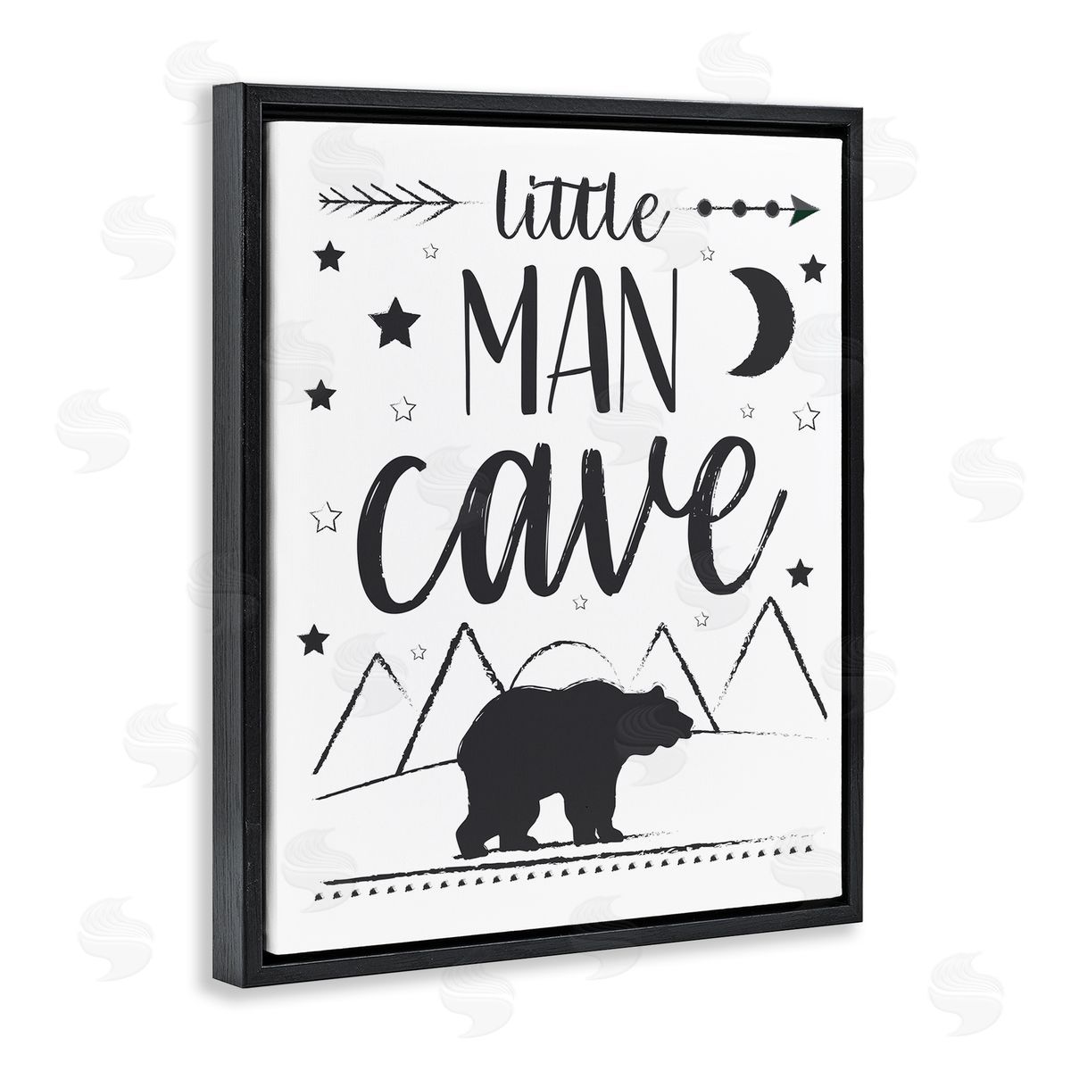 AE Design Little Man Cave Phrase Black Bear Starry Night Black Floater Frame Canvas Art
