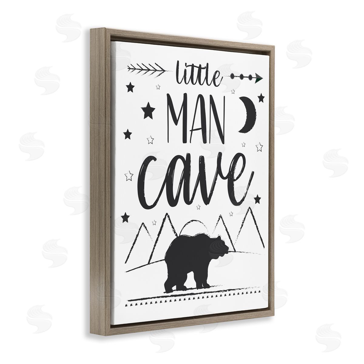 AE Design Little Man Cave Phrase Black Bear Starry Night Brown Floater Frame Canvas Art
