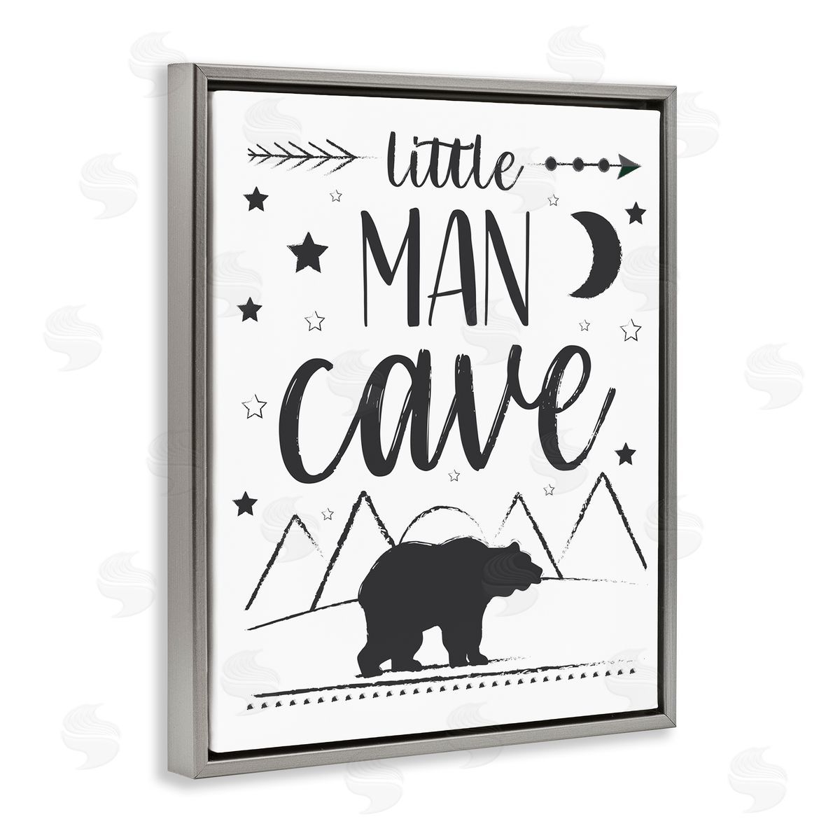 AE Design Little Man Cave Phrase Black Bear Starry Night Gray Floater Frame Canvas Art