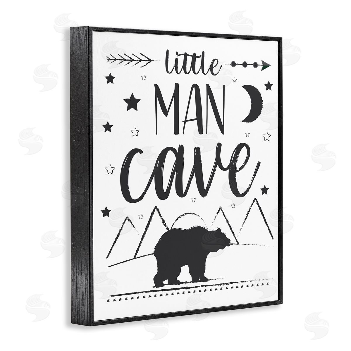 AE Design Little Man Cave Phrase Black Bear Starry Night Black Framed Giclee Wall Art