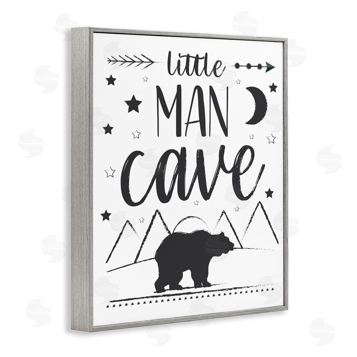 AE Design Little Man Cave Phrase Black Bear Starry Night Gray Framed Giclee Wall Art