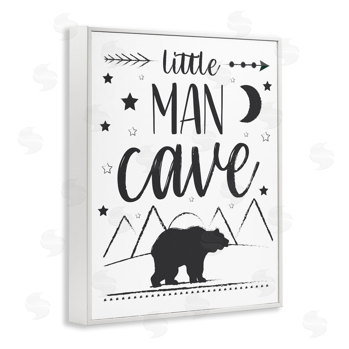AE Design Little Man Cave Phrase Black Bear Starry Night White Framed Giclee Wall Art