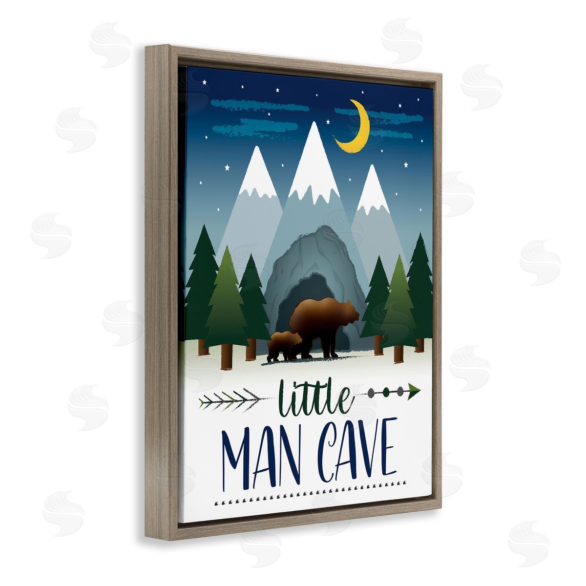 AE Design Little Man Cave Sign Bears Walking by Mountains Brown Floater Frame Canvas Art