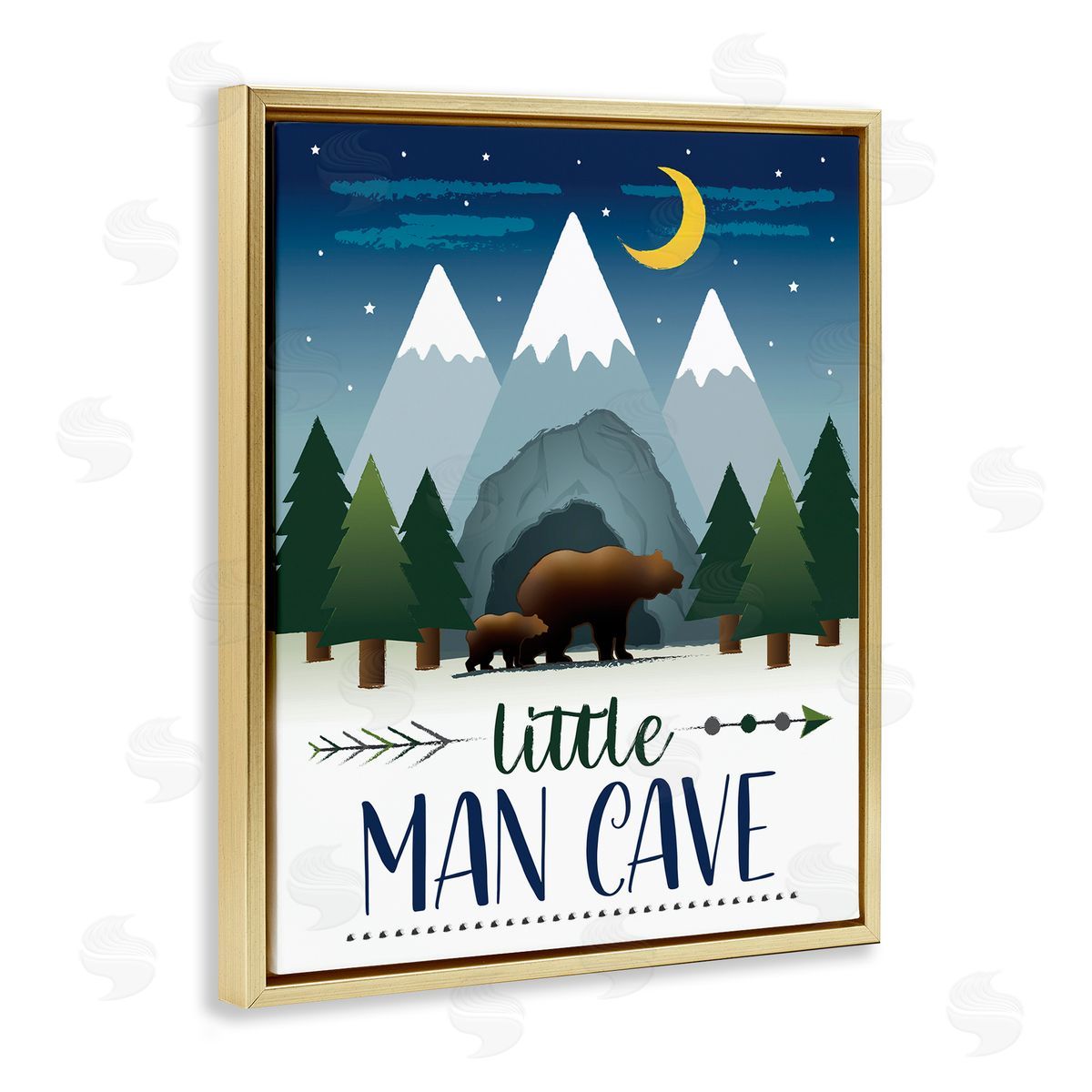 AE Design Little Man Cave Sign Bears Walking by Mountains Gold Floater Frame Canvas Art