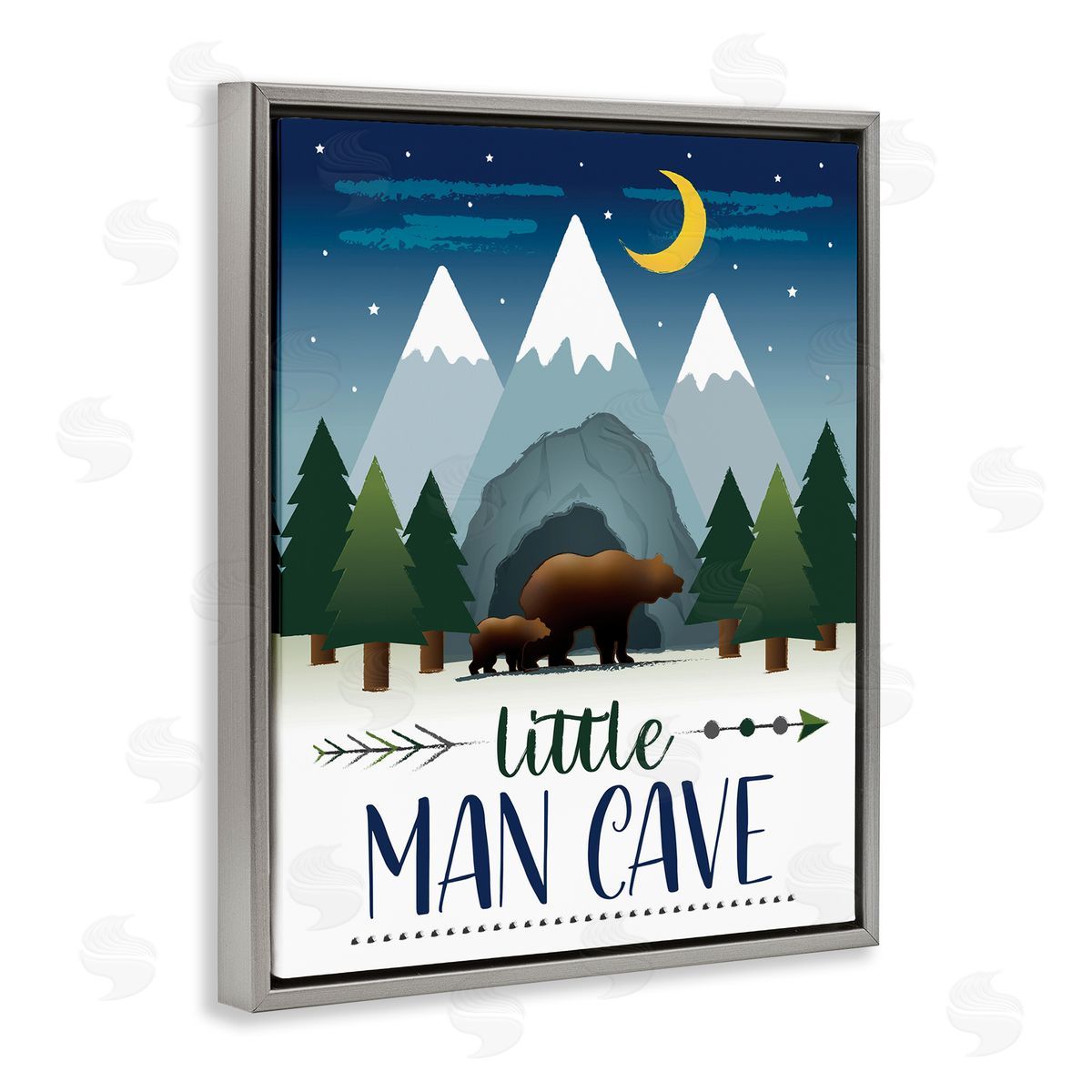 AE Design Little Man Cave Sign Bears Walking by Mountains Gray Floater Frame Canvas Art