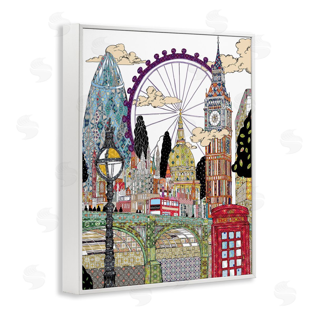 Sangita Bachelet London England Landmarks Intricate Arabesque Patterns White Framed Giclee Wall Art