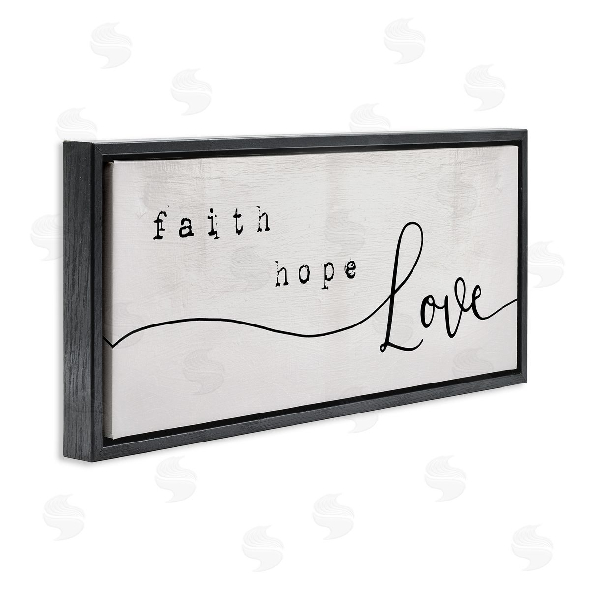 Stupell Studio Faith Hope Love Phrase Charming Cursive Script Black Floater Frame Canvas Art