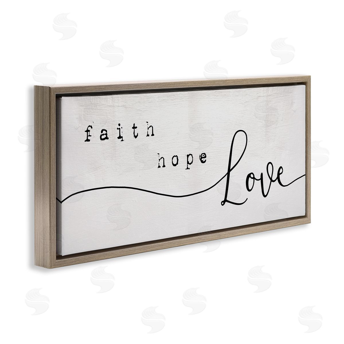 Stupell Studio Faith Hope Love Phrase Charming Cursive Script Brown Floater Frame Canvas Art