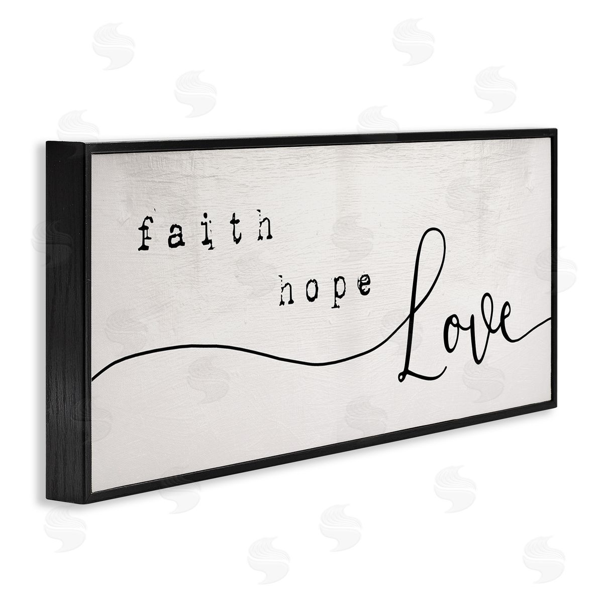 Stupell Studio Faith Hope Love Phrase Charming Cursive Script Black Framed Giclee Wall Art