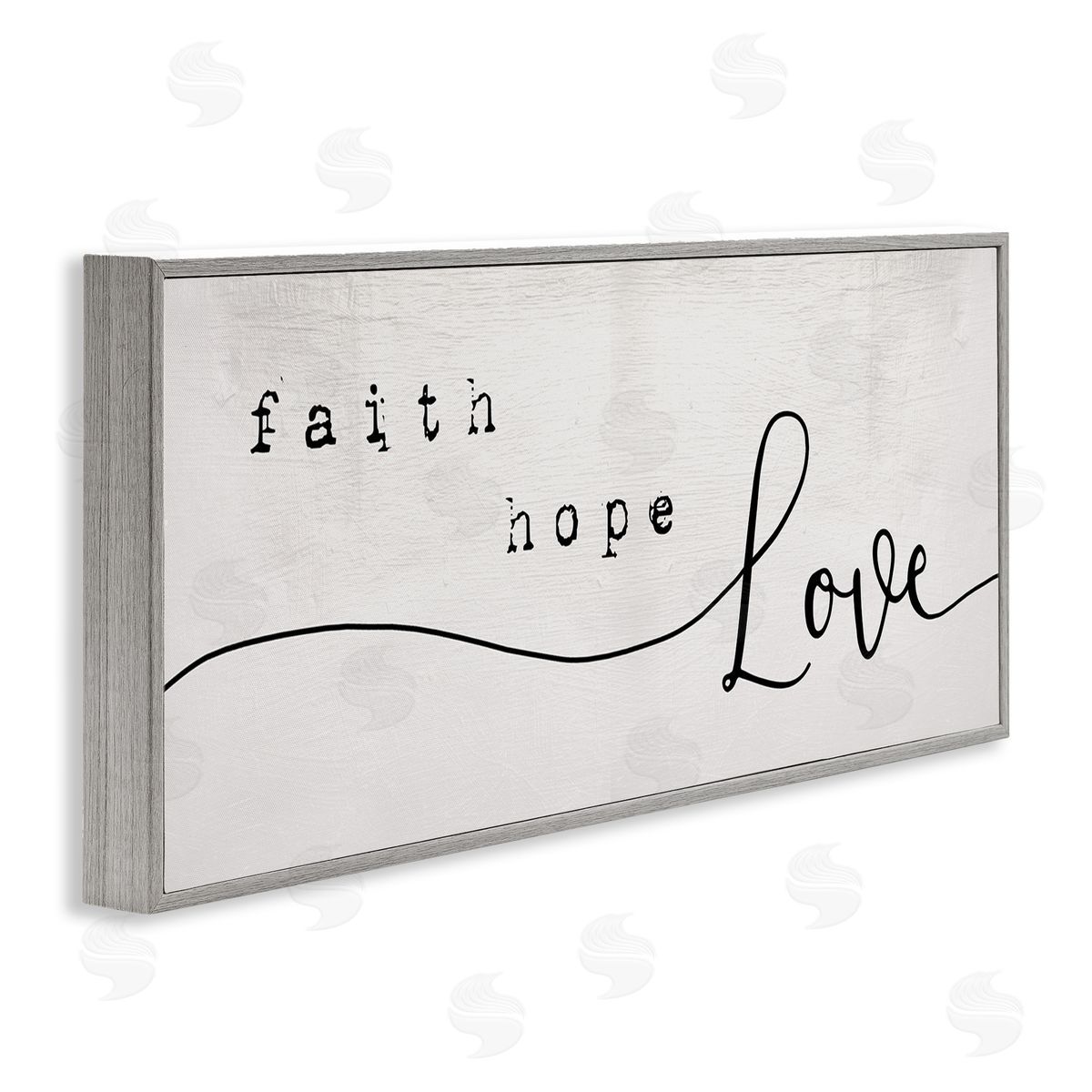 Stupell Studio Faith Hope Love Phrase Charming Cursive Script Gray Framed Giclee Wall Art