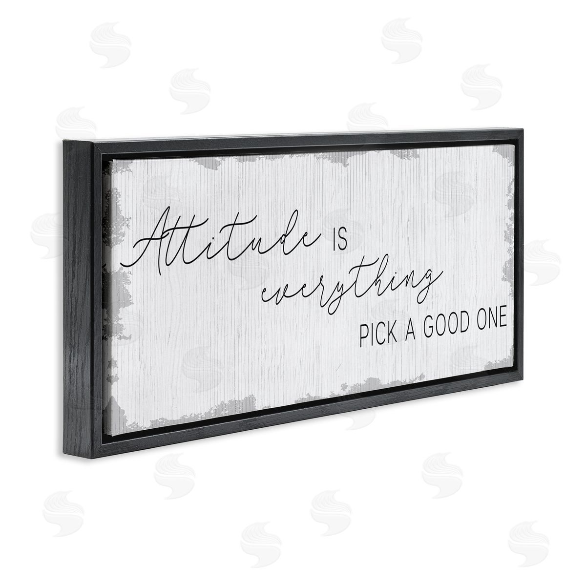 Stupell Studio Attitude Is Everything Distressed Plank Look Black White Black Floater Frame Canvas Art