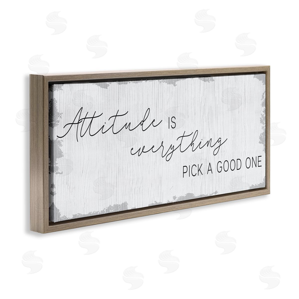 Stupell Studio Attitude Is Everything Distressed Plank Look Black White Brown Floater Frame Canvas Art