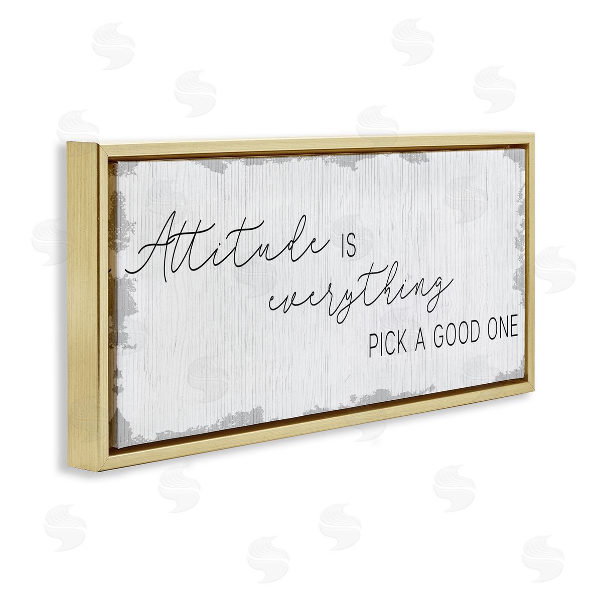 Stupell Studio Attitude Is Everything Distressed Plank Look Black White Gold Floater Frame Canvas Art