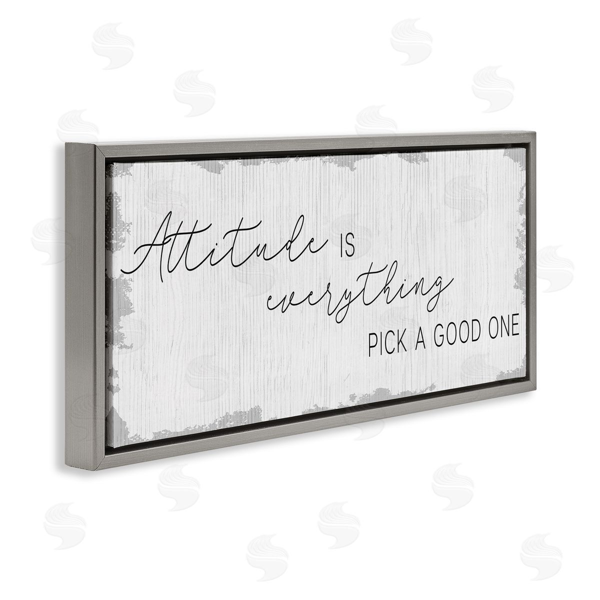 Stupell Studio Attitude Is Everything Distressed Plank Look Black White Gray Floater Frame Canvas Art