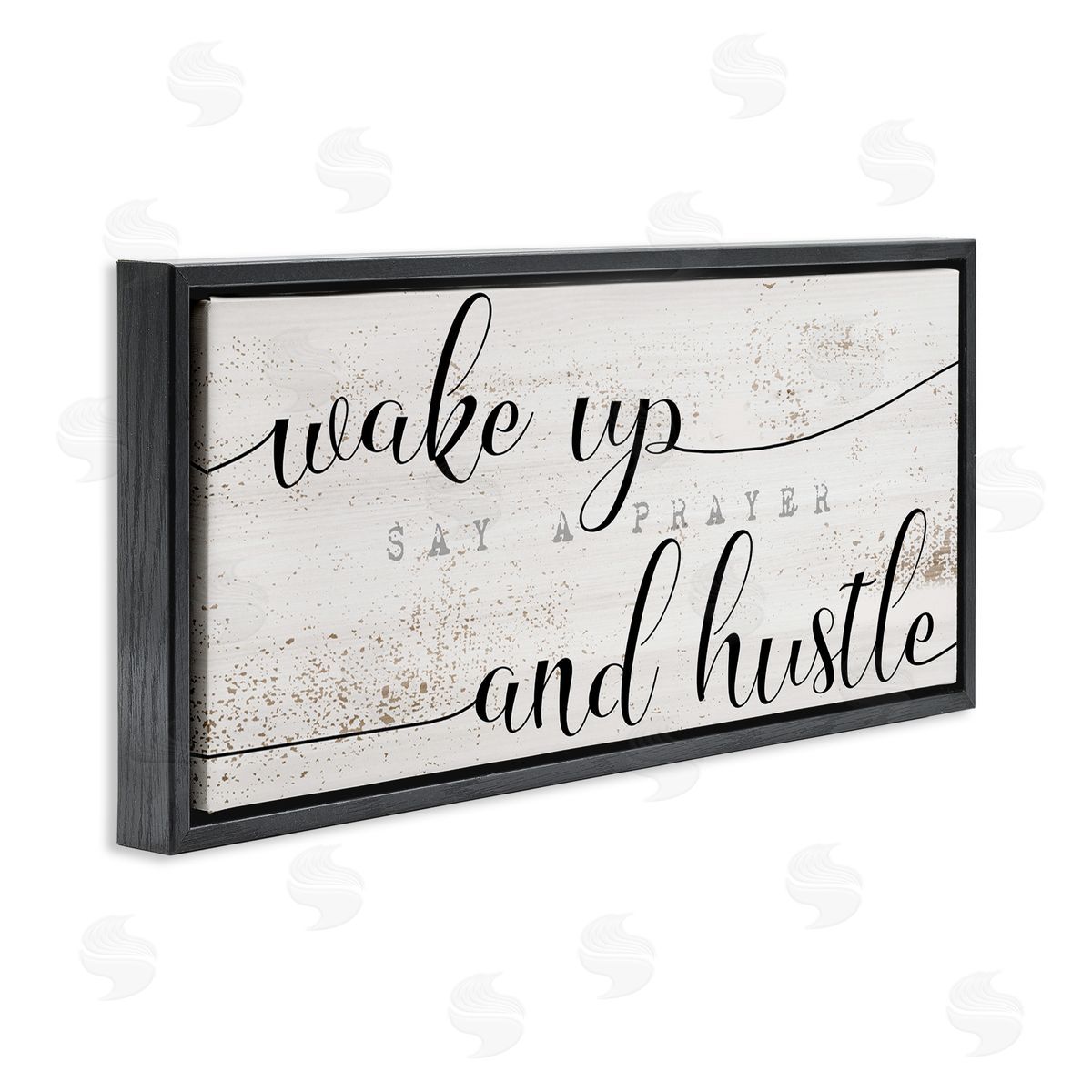 Stupell Studio Wake Up Say Prayer Hustle Phrase Distressed Paint Black Floater Frame Canvas Art