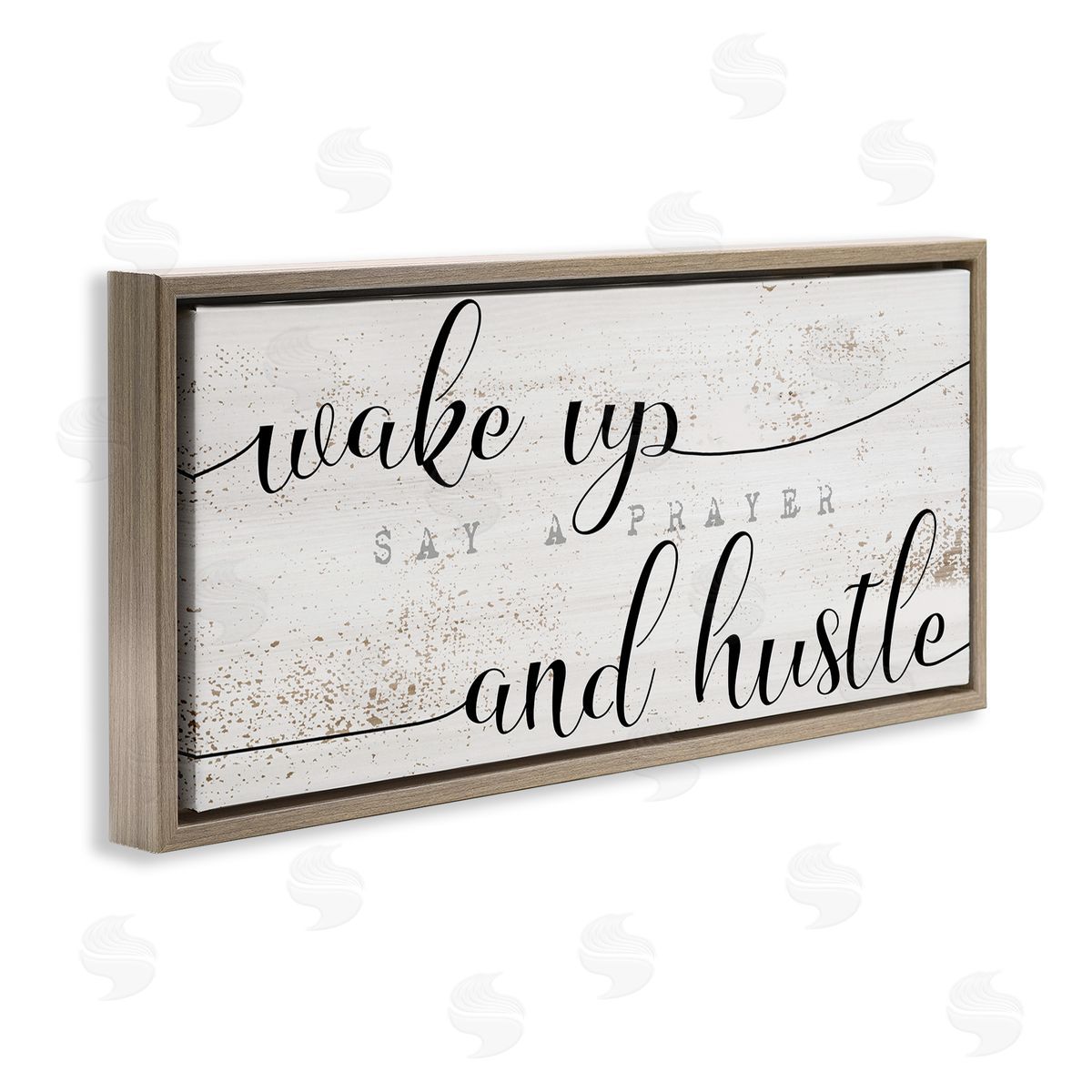 Stupell Studio Wake Up Say Prayer Hustle Phrase Distressed Paint Brown Floater Frame Canvas Art