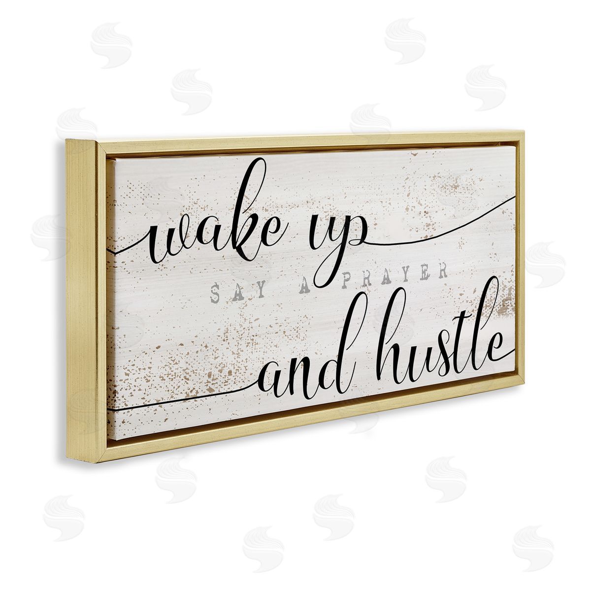 Stupell Studio Wake Up Say Prayer Hustle Phrase Distressed Paint Gold Floater Frame Canvas Art