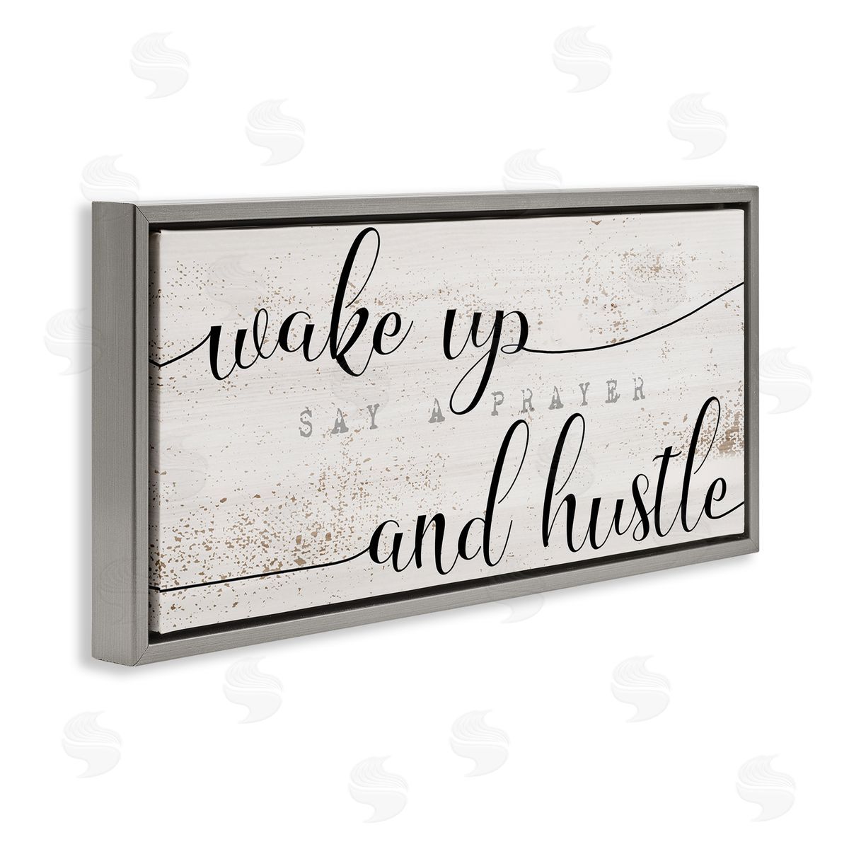 Stupell Studio Wake Up Say Prayer Hustle Phrase Distressed Paint Gray Floater Frame Canvas Art
