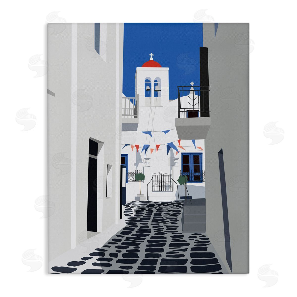 Ziwei Li European Coastal City Street White Blue Architecture Canvas Wall Art