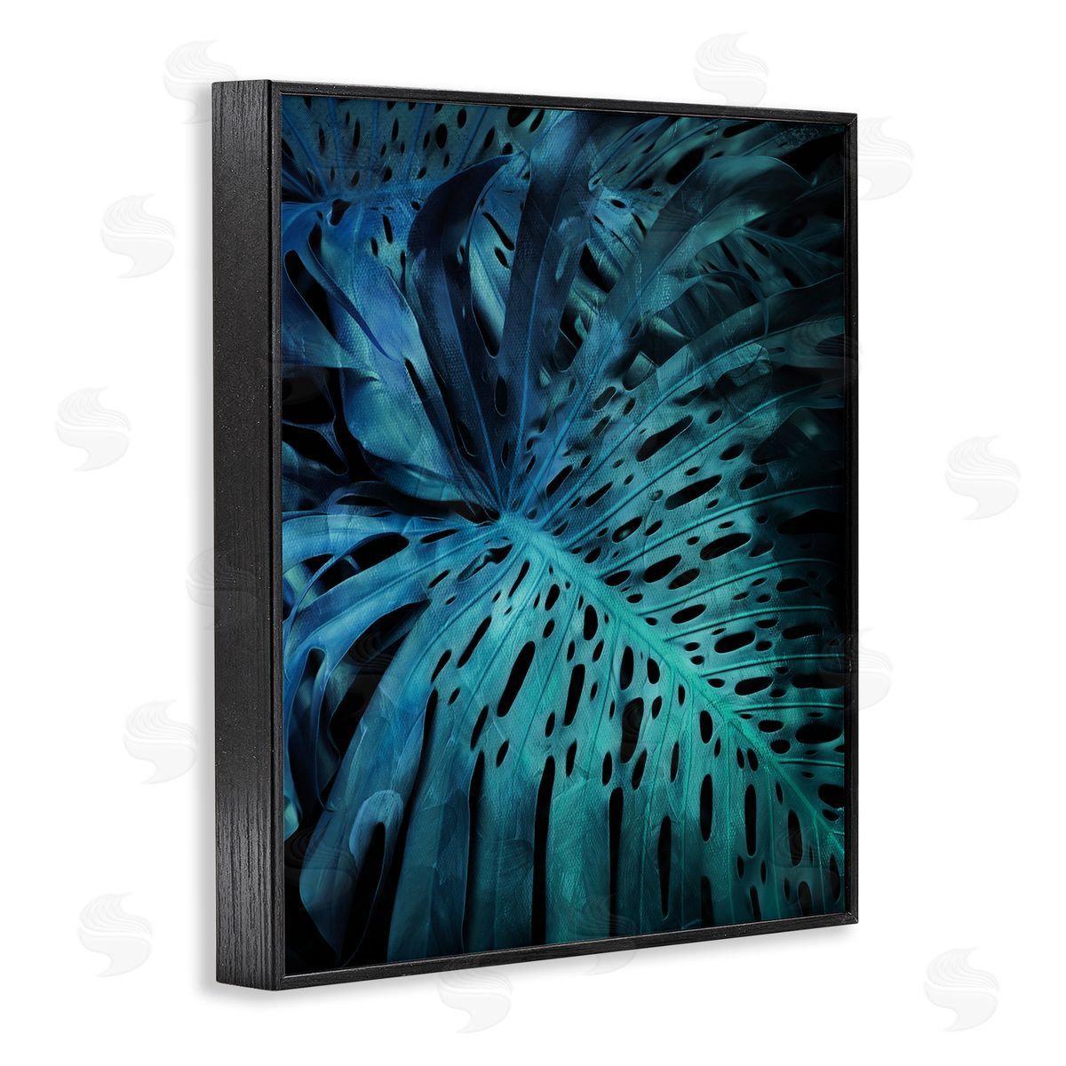 Milli Villa Blue Tropical Palm Leaves Dark Forest Plants Black Framed Giclee Wall Art