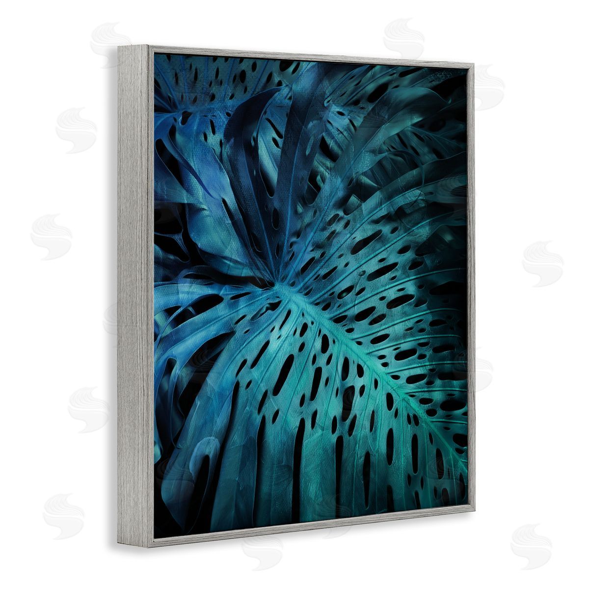 Milli Villa Blue Tropical Palm Leaves Dark Forest Plants Gray Framed Giclee Wall Art