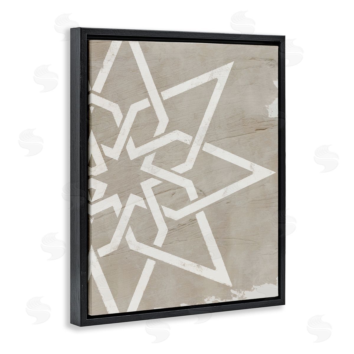 Stupell Studio Geometric Eight Point Star Distressed Grain Detail Black Floater Frame Canvas Art