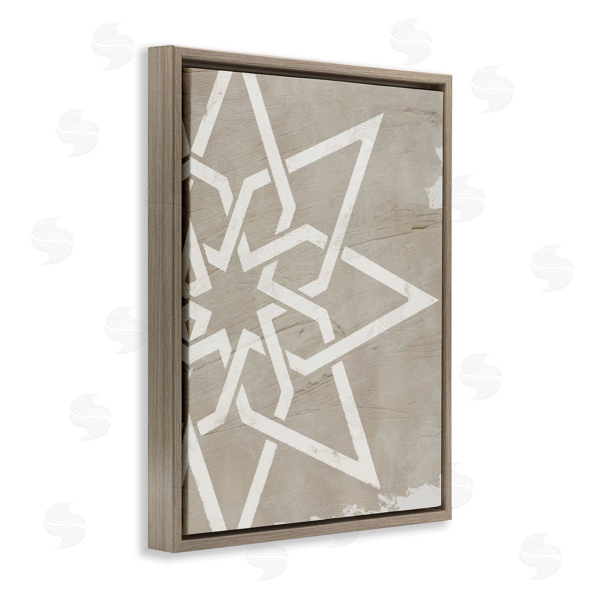 Stupell Studio Geometric Eight Point Star Distressed Grain Detail Brown Floater Frame Canvas Art
