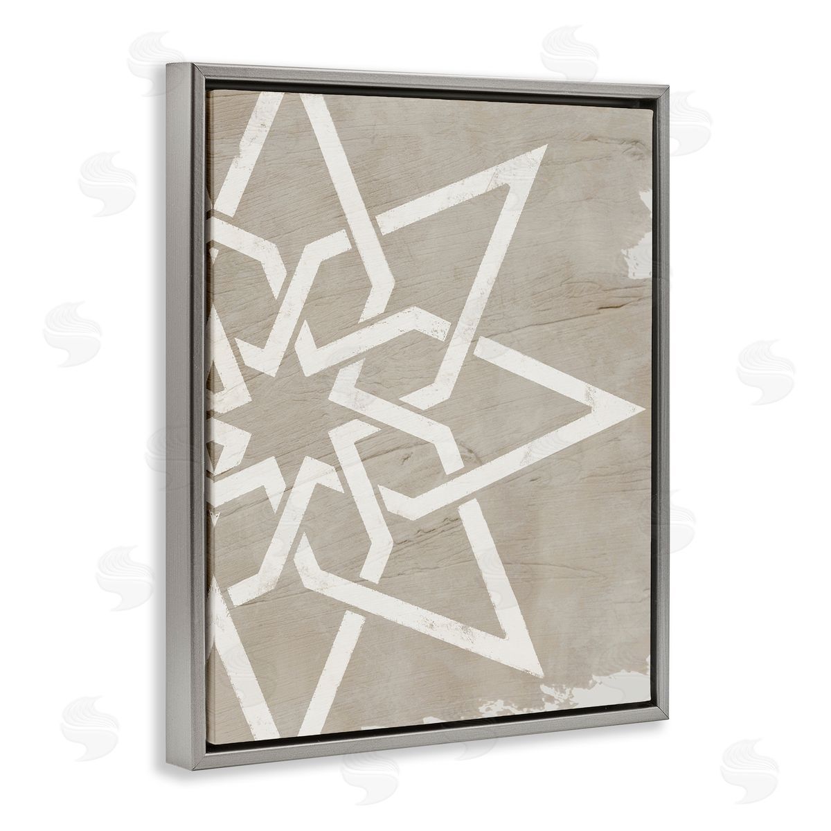 Stupell Studio Geometric Eight Point Star Distressed Grain Detail Gray Floater Frame Canvas Art