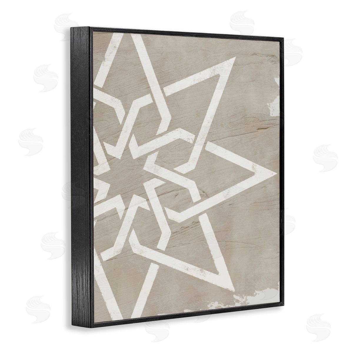Stupell Studio Geometric Eight Point Star Distressed Grain Detail Black Framed Giclee Wall Art