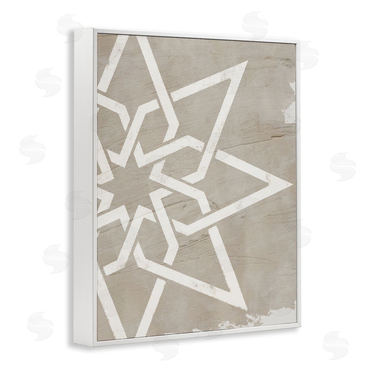 Stupell Studio Geometric Eight Point Star Distressed Grain Detail White Framed Giclee Wall Art
