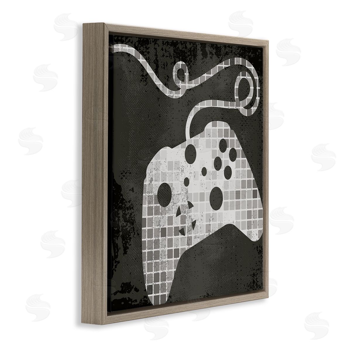 Stupell Studio Video Game Controller Outline Geometric Square Pattern Brown Floater Frame Canvas Art