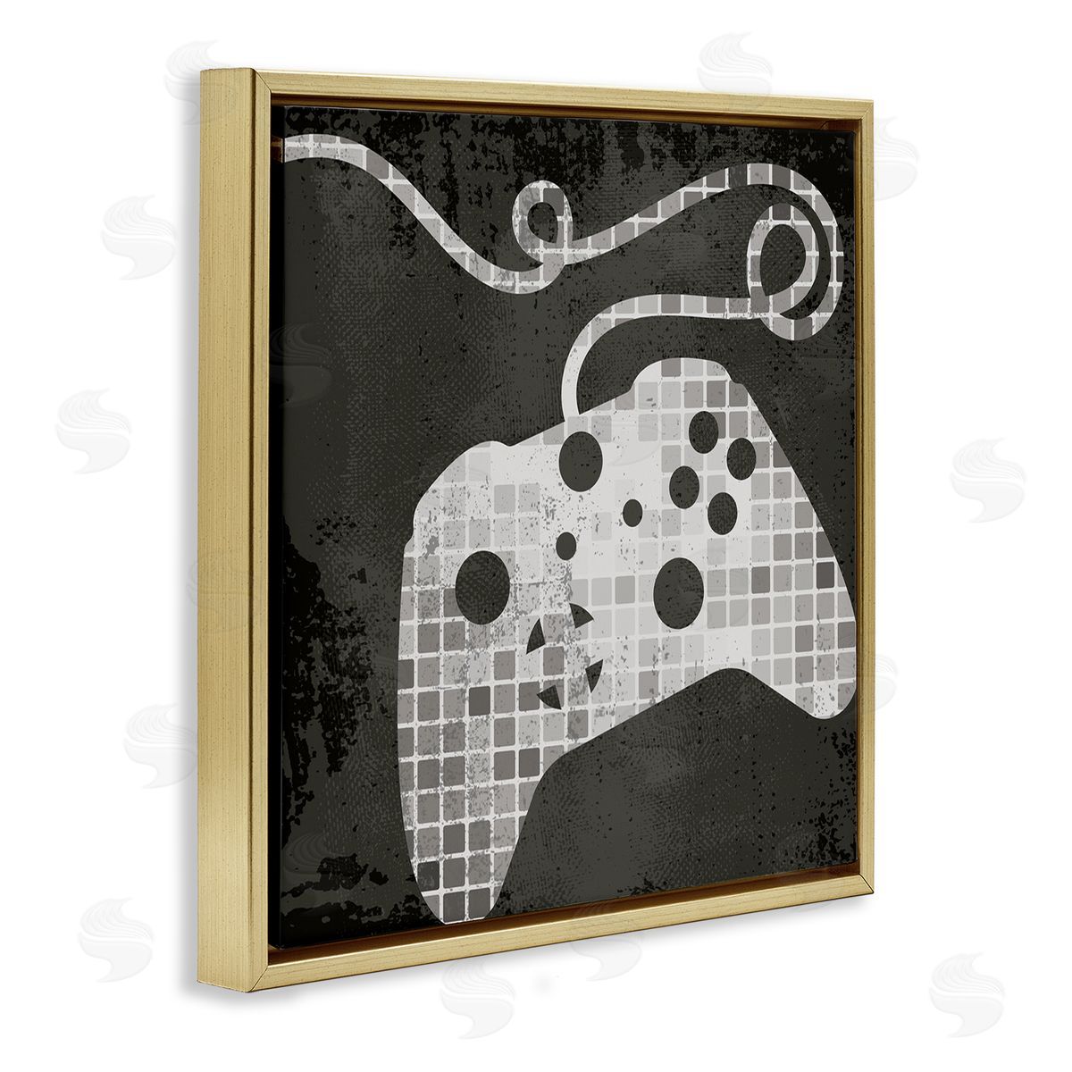 Stupell Studio Video Game Controller Outline Geometric Square Pattern Gold Floater Frame Canvas Art