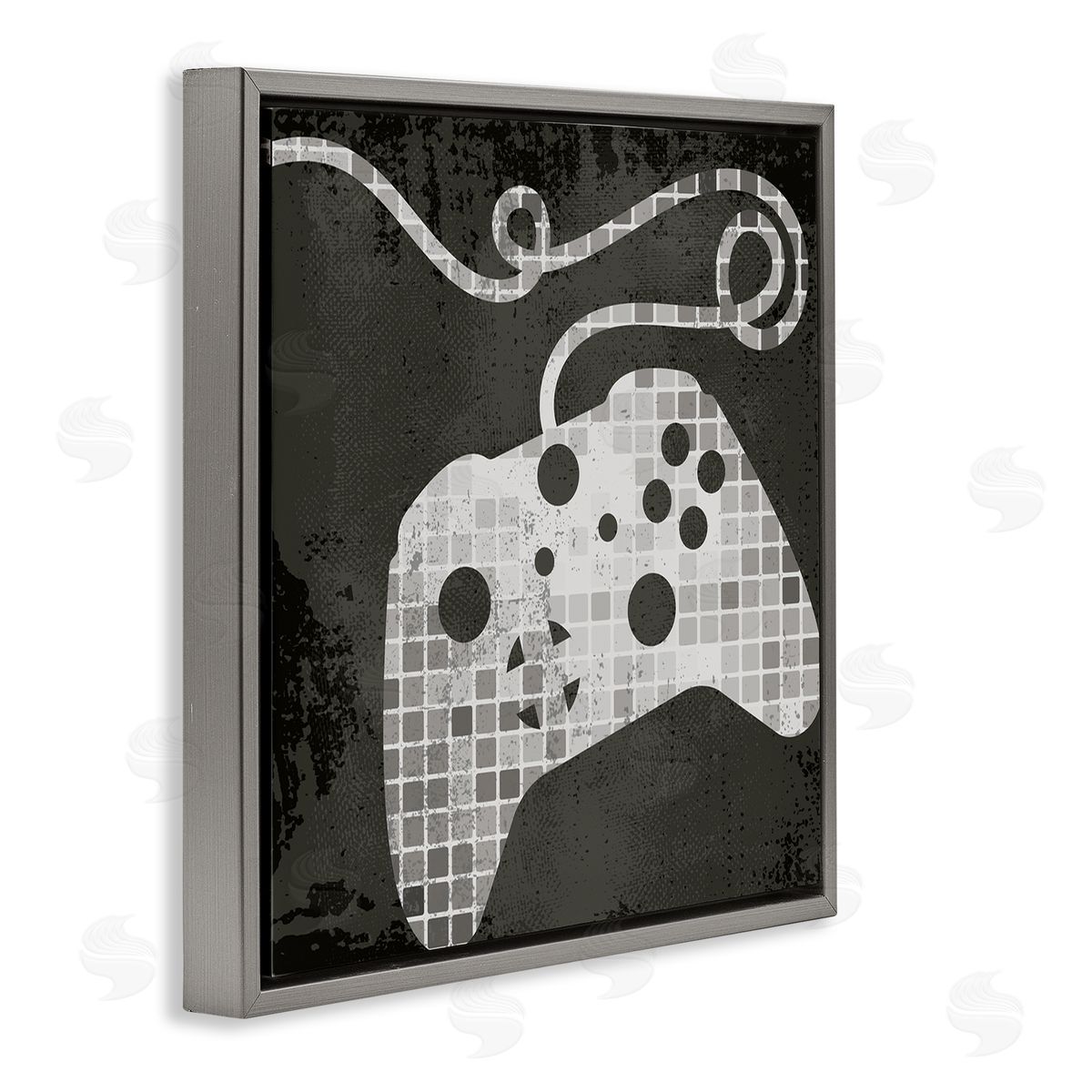 Stupell Studio Video Game Controller Outline Geometric Square Pattern Gray Floater Frame Canvas Art
