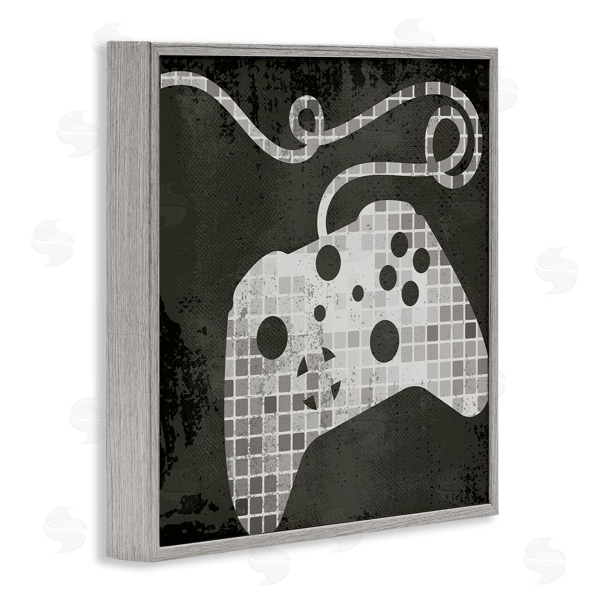 Stupell Studio Video Game Controller Outline Geometric Square Pattern Gray Framed Giclee Wall Art