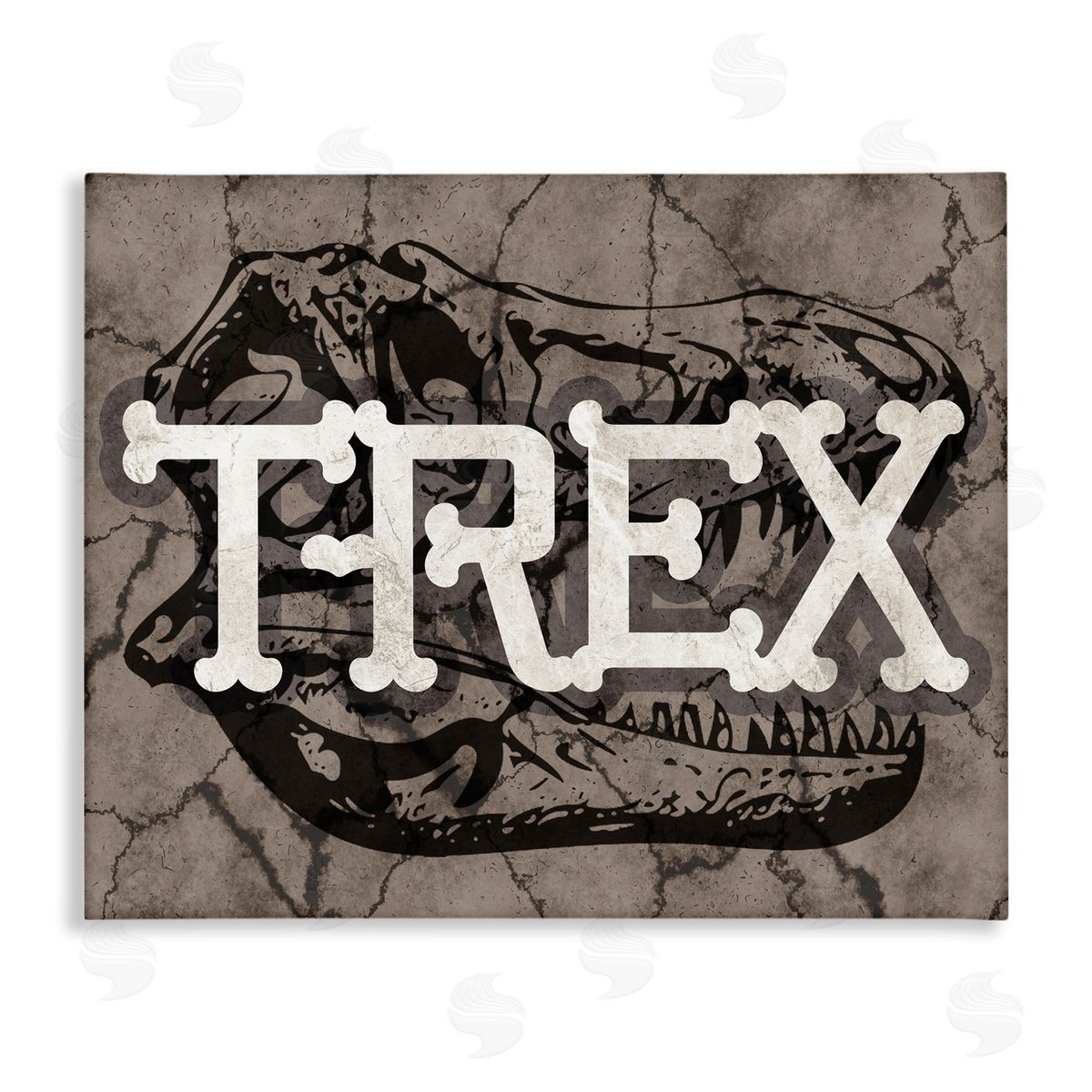 Stupell Studio T-Rex Bone Typography Large Dinosaur Skull Canvas Wall Art