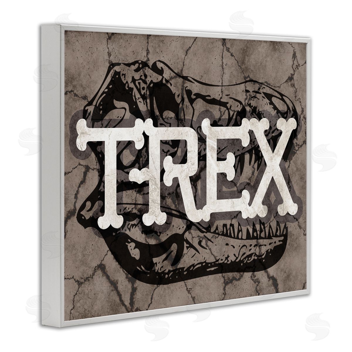 Stupell Studio T-Rex Bone Typography Large Dinosaur Skull White Framed Giclee Wall Art