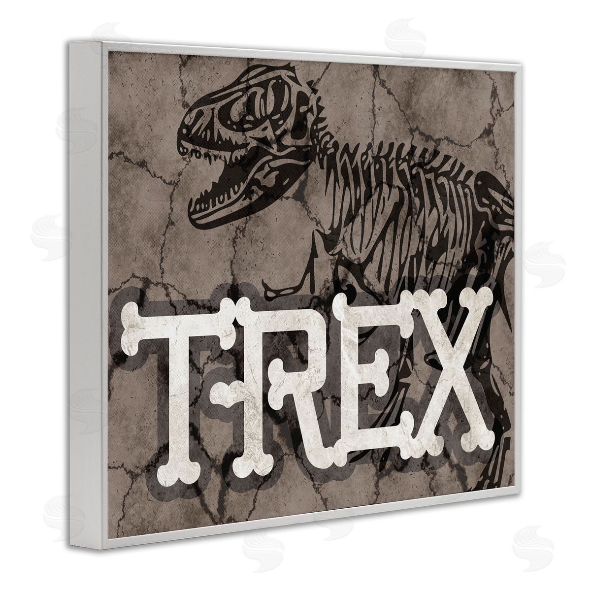 Stupell Studio Ancient T-Rex Skeleton Large Reptile Bone Typography White Framed Giclee Wall Art