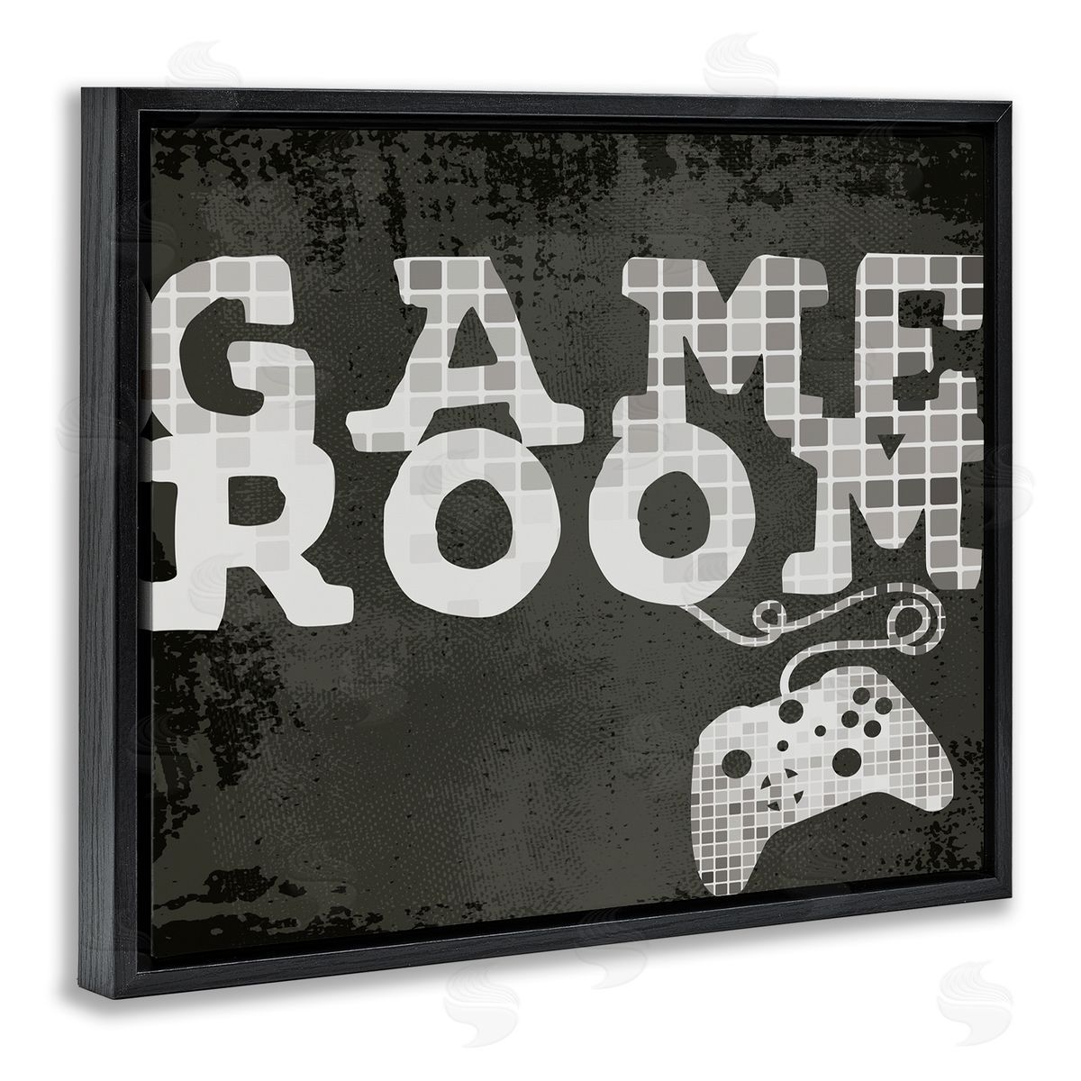Stupell Studio Game Room Phrase Video Controller Geometric Pattern Black Floater Frame Canvas Art