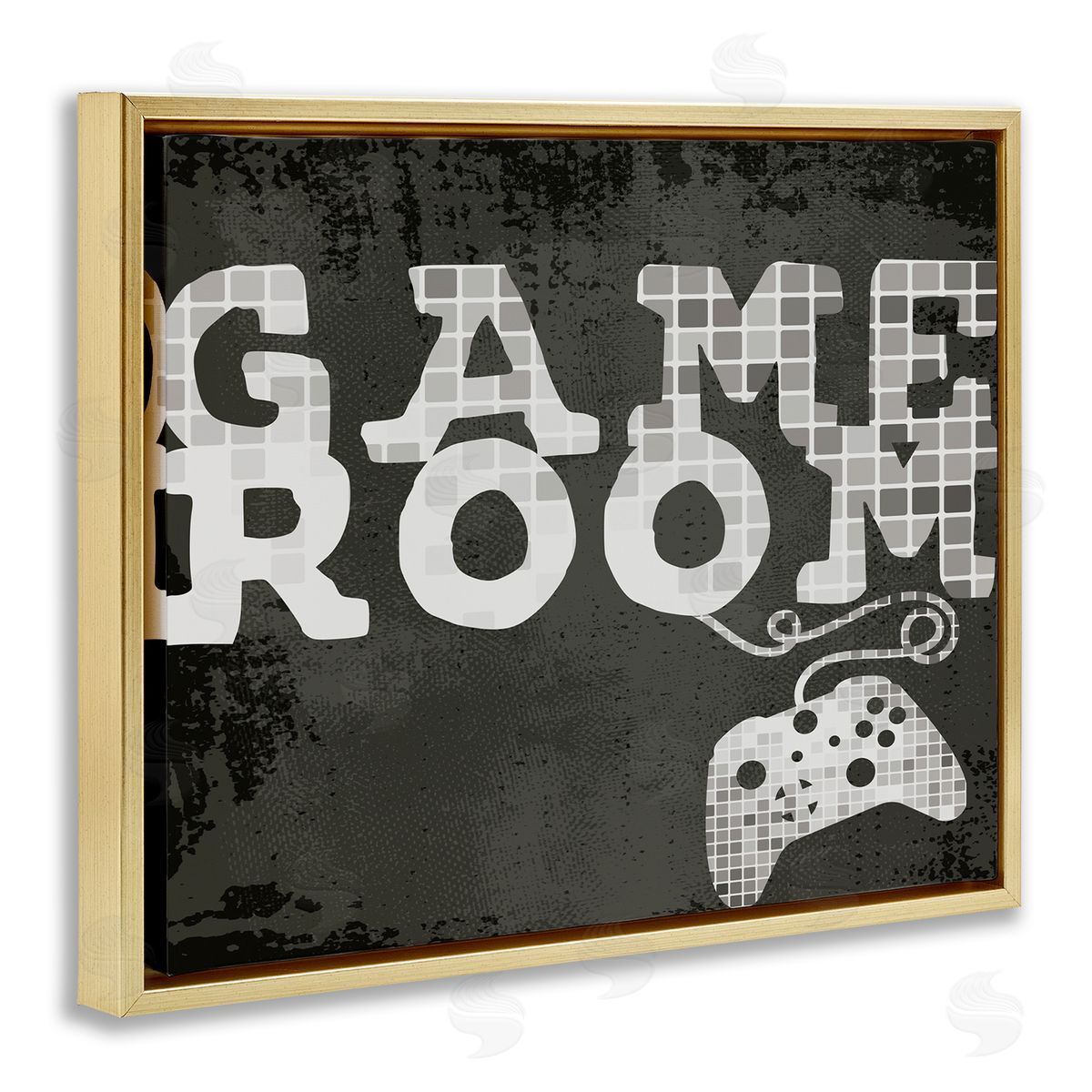 Stupell Studio Game Room Phrase Video Controller Geometric Pattern Gold Floater Frame Canvas Art