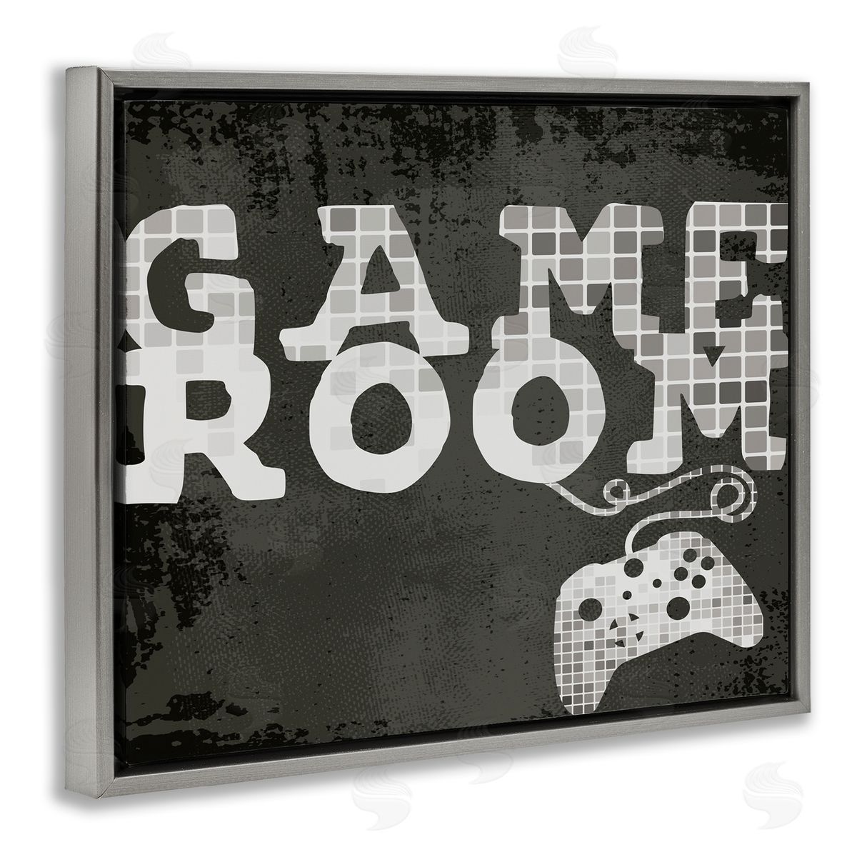 Stupell Studio Game Room Phrase Video Controller Geometric Pattern Gray Floater Frame Canvas Art