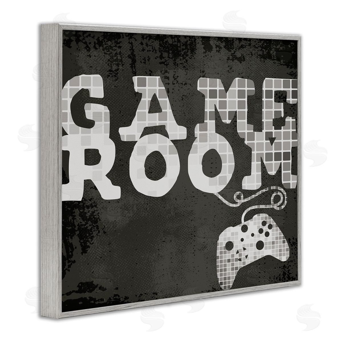 Stupell Studio Game Room Phrase Video Controller Geometric Pattern Gray Framed Giclee Wall Art