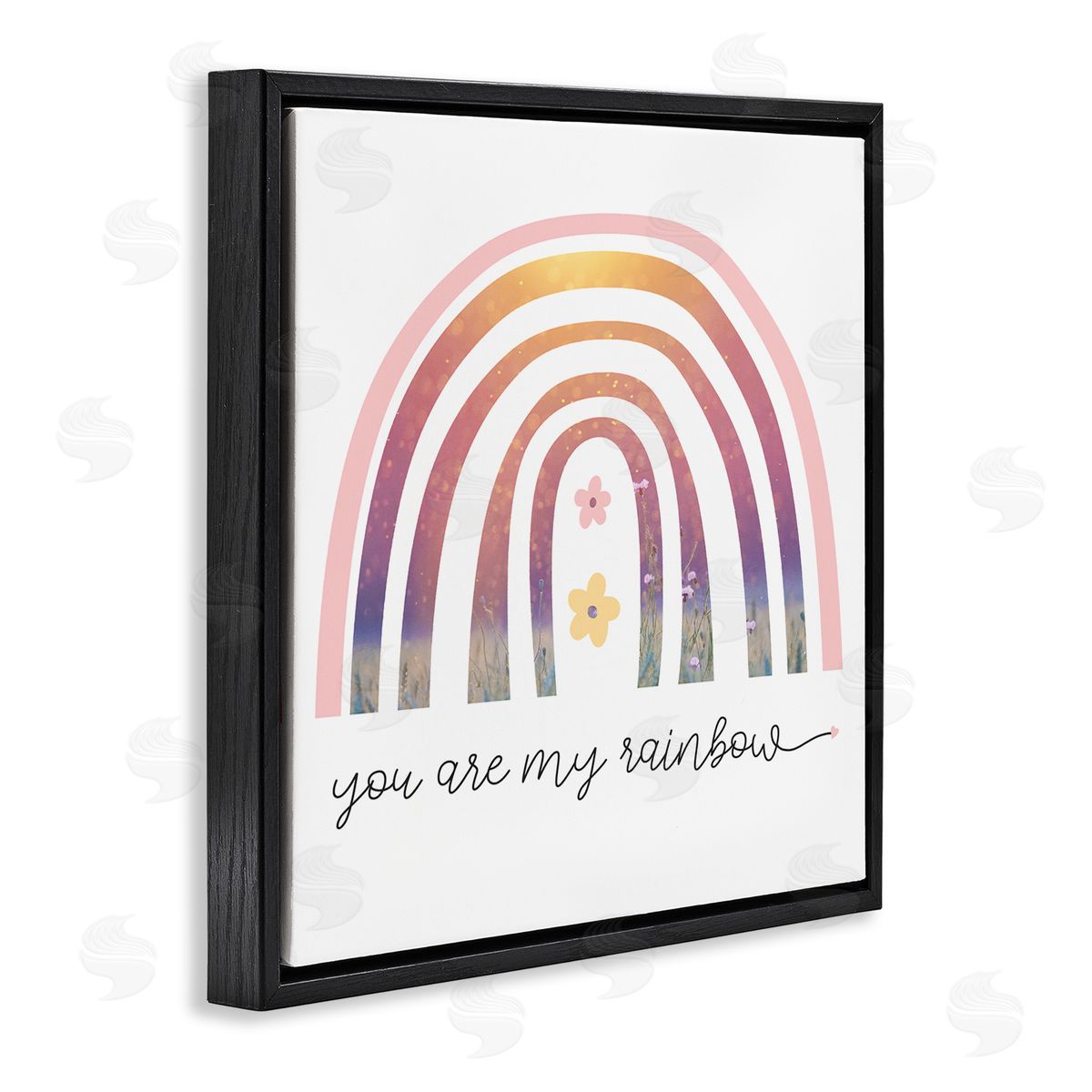 Stupell Studio You're My Rainbow Phrase Spring Pink Florals Black Floater Frame Canvas Art