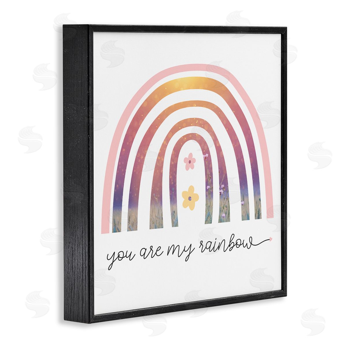 Stupell Studio You're My Rainbow Phrase Spring Pink Florals Black Framed Giclee Wall Art