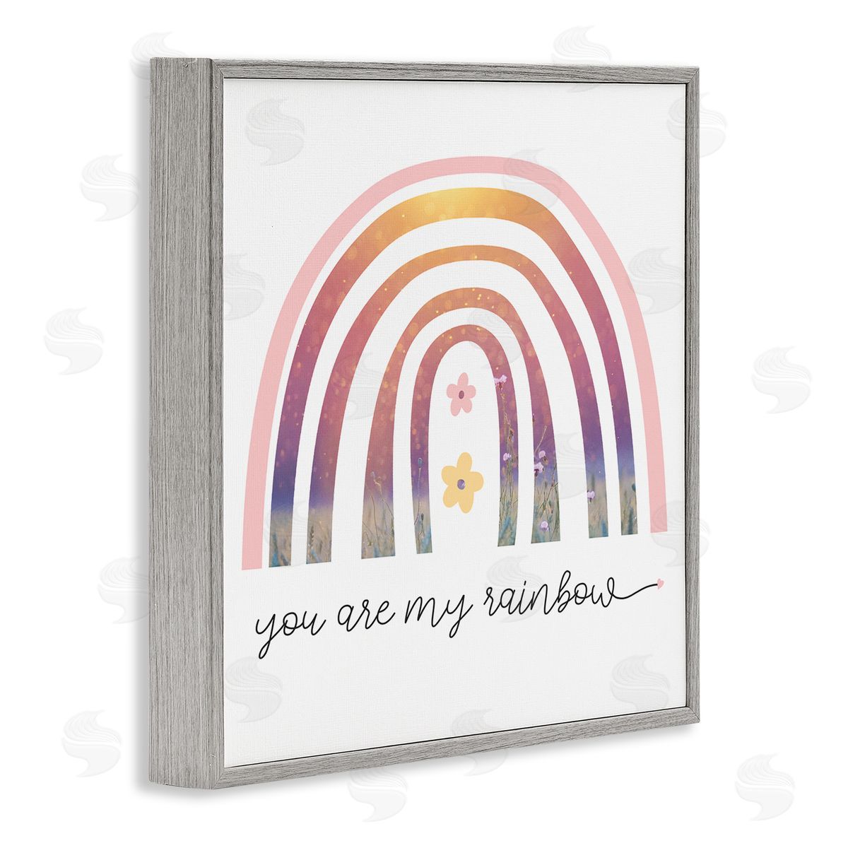 Stupell Studio You're My Rainbow Phrase Spring Pink Florals Gray Framed Giclee Wall Art