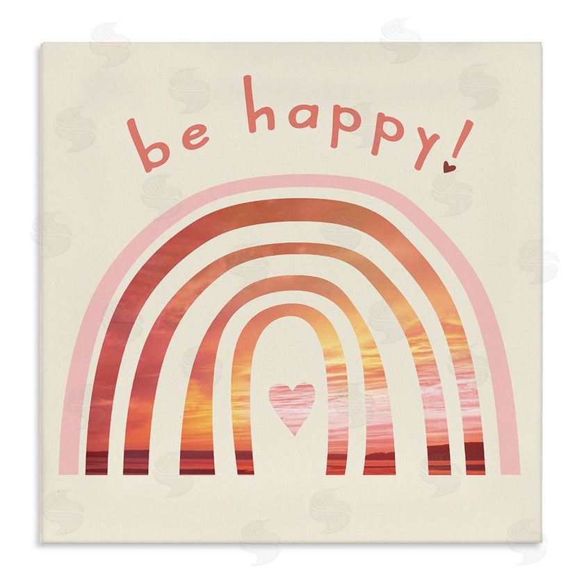 Stupell Studio | Be Happy Phrase Warm Tone Beach Rainbow