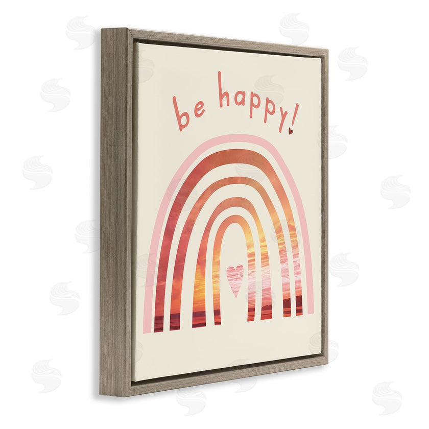 Stupell Studio | Be Happy Phrase Warm Tone Beach Rainbow