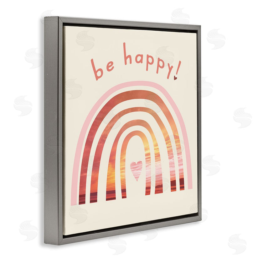 Stupell Studio | Be Happy Phrase Warm Tone Beach Rainbow