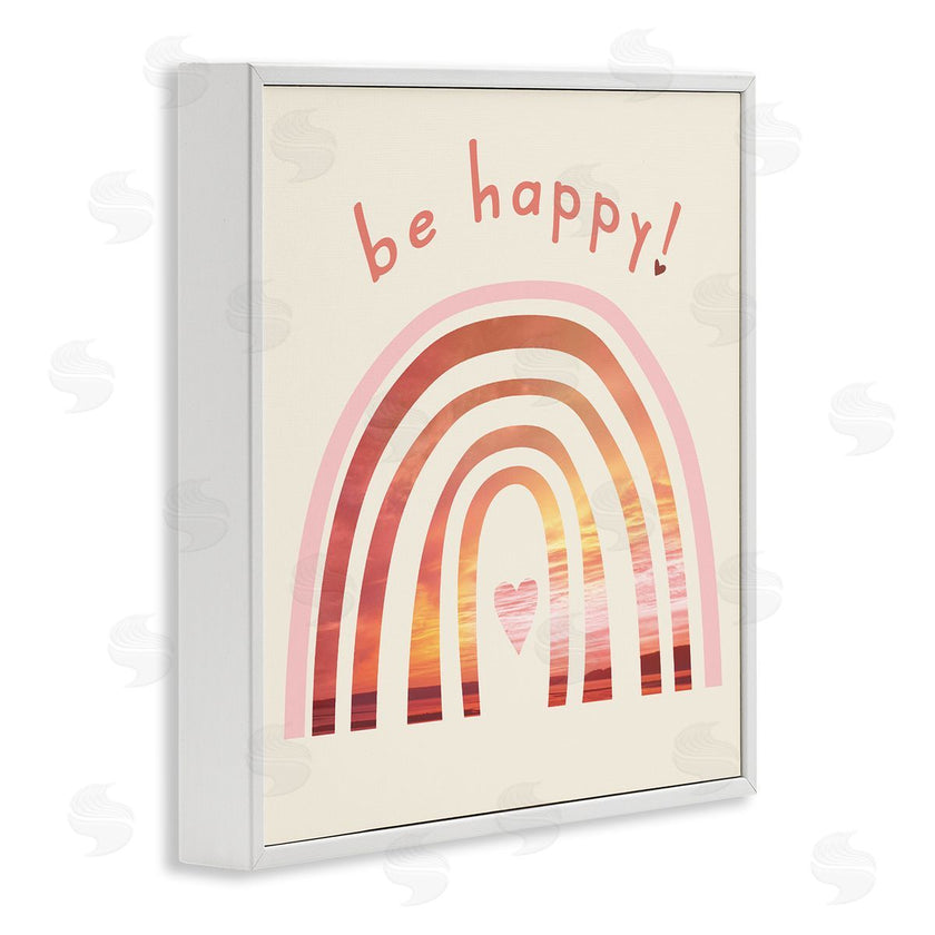 Stupell Studio | Be Happy Phrase Warm Tone Beach Rainbow